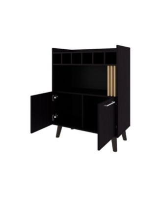Wengue Bar Cabinet with Storage and Modern Conical Legs
