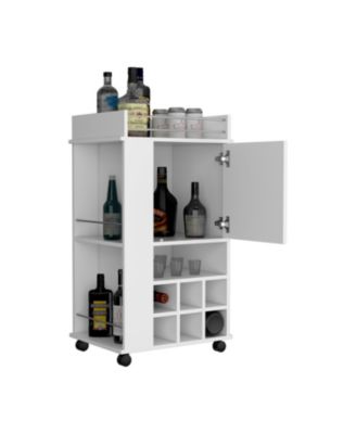 Bar Cart 4.4" W x 16.34" D with 4 Cabinets with Casters Neutral Finish