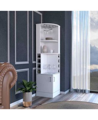Bar Cabinet 17.0" H x 17.1" W with 2 Cabinets, 1 Shelf 8 Rack White Finish