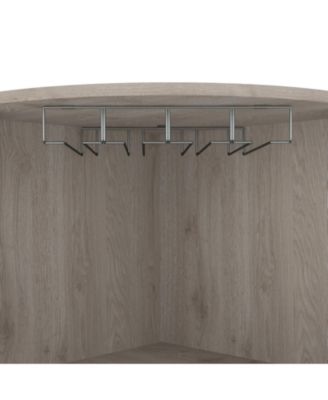 Corner Bar Cabinet with 8 Bottle Cubbies, Double Door and 2 Open Shelves