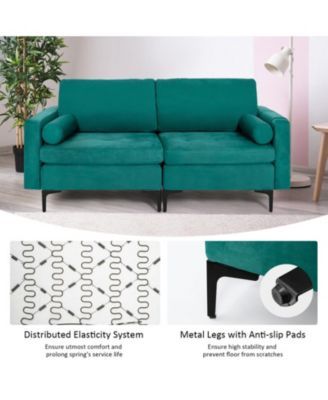Modular Loveseat Sofa with 2 Bolsters and Side Storage Pocket