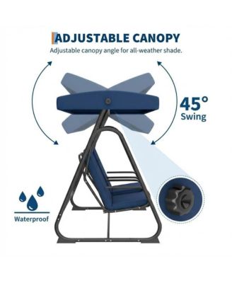 2 Person Patio Swing with Adjustable Canopy, Removable Cushions, Heavy Duty Steel Frame, Weather Resistant Design