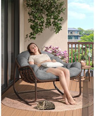 Rocking Egg Chair with Extra-Thick Cushions, Heavy-Duty 450 lb Capacity Steel Frame and Hand-Woven PE Wicker for Indoor Outdoor