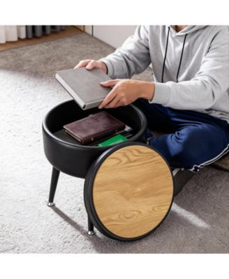 Modern Storage Ottoman and Vanity Stool, Synthetic Leather Round Seat, 330 lb Capacity Steel Legs, Multi-Functional Footrest and Bedroom Bench