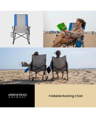 2-Pack Foldable Rocking Camp Chair, XL Cup Holder, Side Pocket, Space-Saving Folding, Swinging Rocker, Camping, Fishing, Patio, Blue