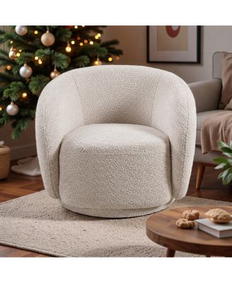 Streamdale 360degree(s) Swivel Boucle Accent Chair with Solid Wood Frame