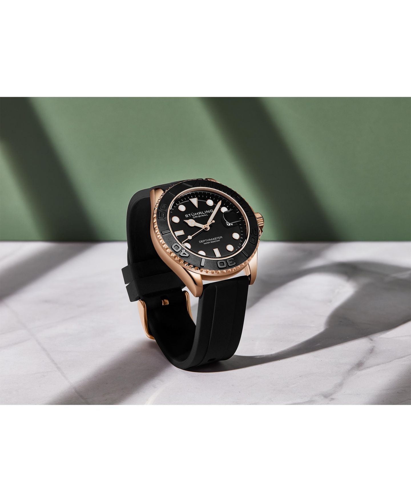 Мужские кварцевые часы Stuhrling Depthmaster 4072 для дайвинга, 42 мм, розовое золото, цвет: Розовый — фото 4