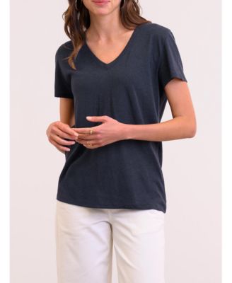 Women's Relaxed V-Neck Linen Blend T-Shirt