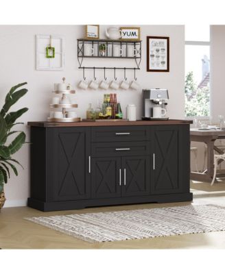 63 Inch Farmhouse Barn Door Storage Cabinet with 2 Drawers