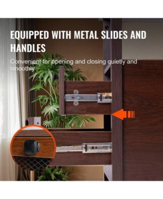  Farmhouse End Table with Charging Station, 4-Tier Storage, 23.98 x 14.02 x 24.02 in