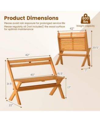 Two Person Acacia Wood Patio Garden Bench with High Capacity