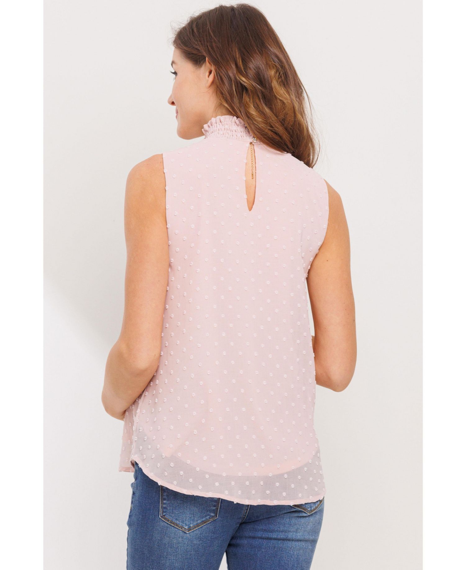 Maternity Swiss Dot Mock Neck Sleeveless Blouse