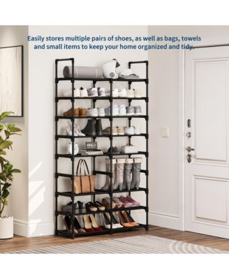 10 Tier Shoe Rack with Adjustable Fabric Shelves, Metal Frame, Slim Storage for Entryway and Bedroom