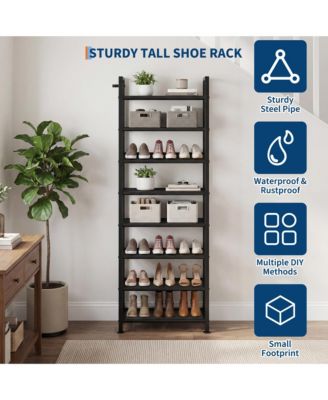 Metal Shoe Rack with Adjustable Flat or Tilt Shelves, Space Saving Shoe Storage Organizer for Entryway, Closet or Bedroom