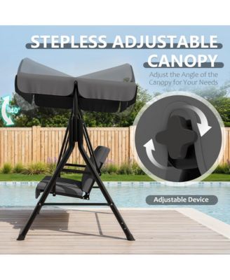 Outdoor Porch Swing with Adjustable Canopy Patio Swing, Heavy Duty for Adults, Metal Frame for Garden, Backyard and Poolside