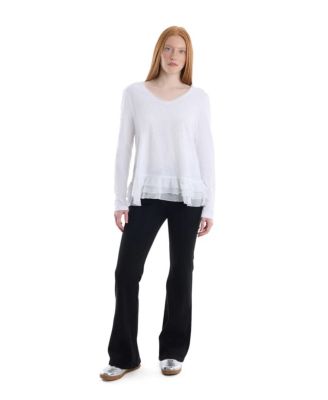 Women's V-Neck Mixed Media Long Sleeve Tee