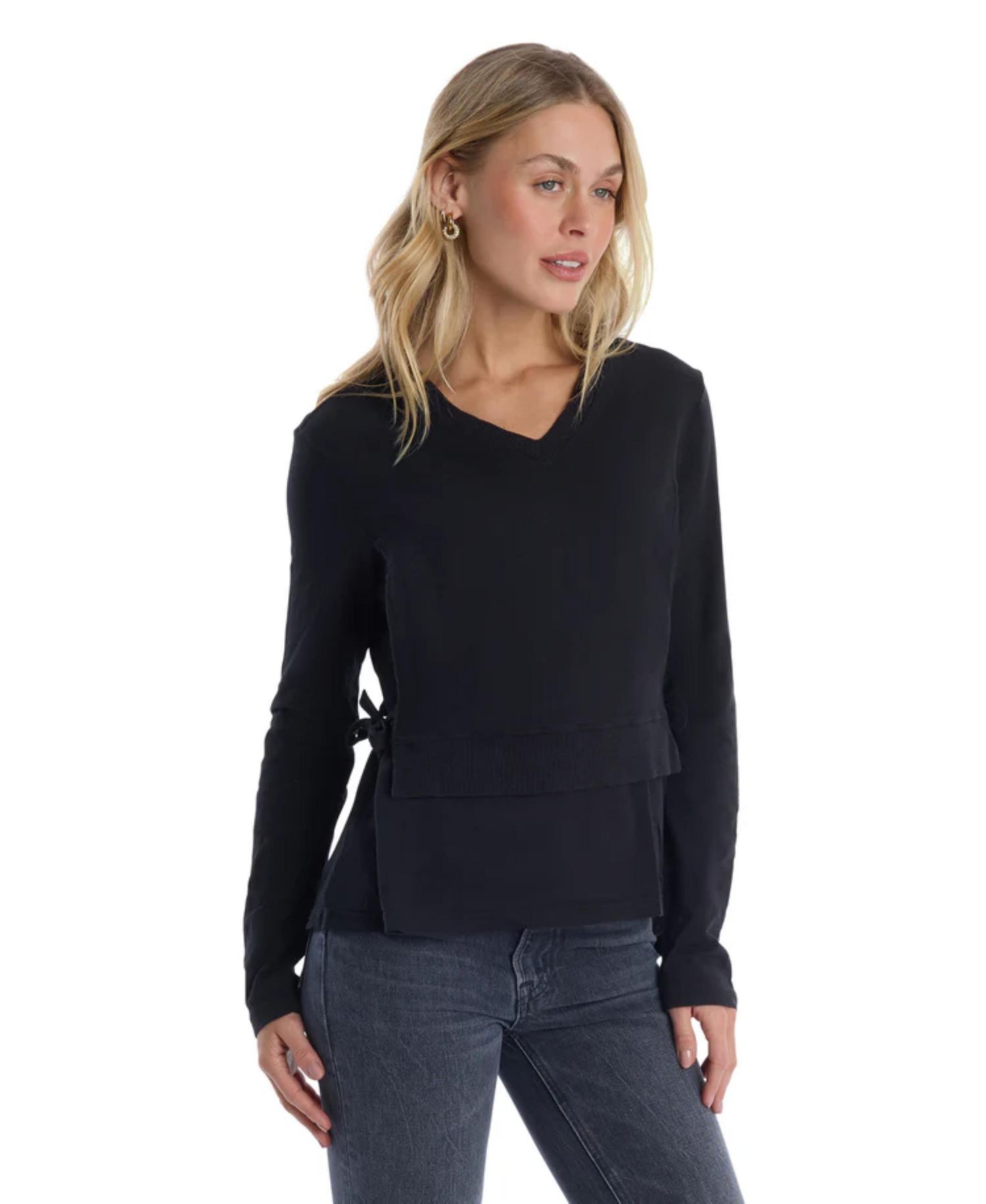 Women's Clothing Mixed Media Double Layer Long Sleeve Tee