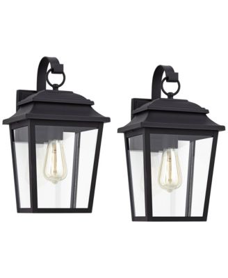 Bellis Verde Modern Outdoor Wall Light Fixtures Set of 2 Textured Black Lantern Frame 15 1/4" Clear Glass for Post Exterior