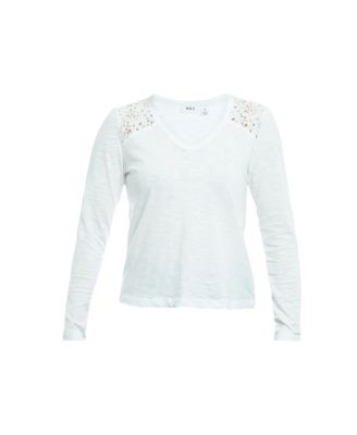 Women's V-Neck Long Sleeve Mixed Media Tee