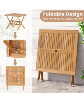 Acacia Wood Folding Patio Dining Table with Umbrella Hole for 4 People