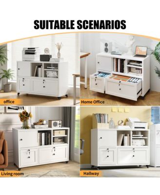 Metal Filing Cabinet with Lock, 2-Drawer File Cabinet with Open Storage Shelves and Full-Extension Slides, Holds A4/Legal/Letter Files