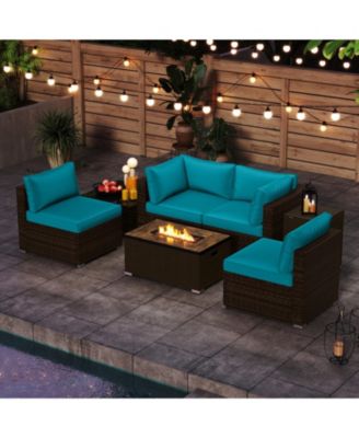 7 Piece Outdoor Furniture Set with Fire Pit Table and Propane Tank Cover