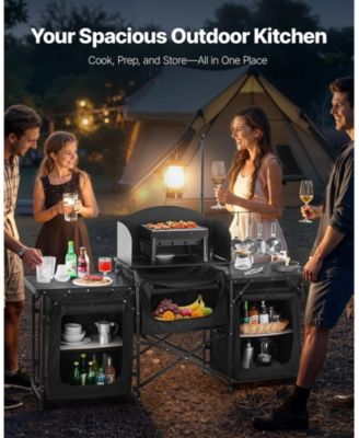 Portable Camping Kitchen Table Cook Station With Storage for BBQ and Picnic
