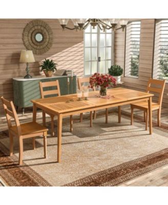 6-Person Outdoor Acacia Wood Rectangular Dining Table with Umbrella Hole