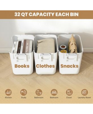 3-Piece Stackable PP Storage Bins with Front Door and Side Handles, 32 QT Each
