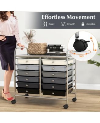 12-Drawer Mobile Storage Trolley with Visible Drawers and Dual Push Handles