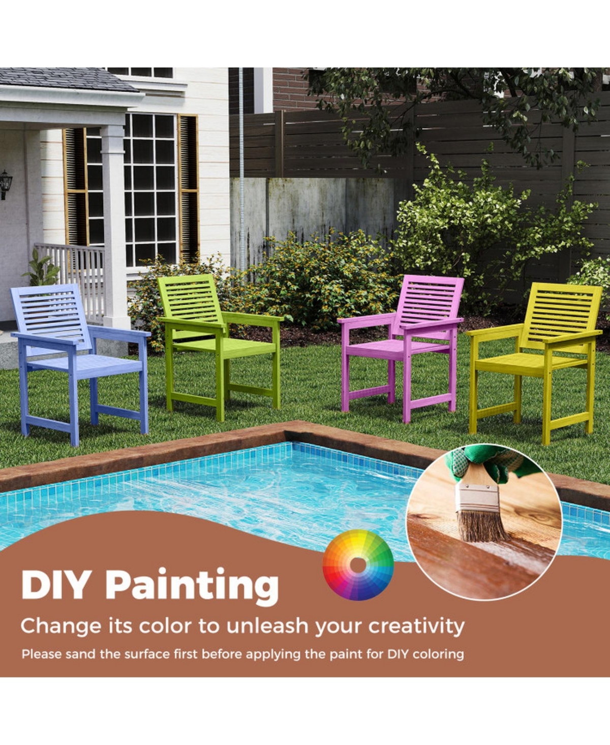 Sugift 5-Piece Outdoor Wood Dining Set with Rectangular Table and Chairs