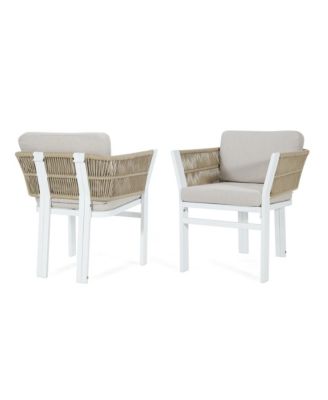 All-Weather Outdoor Dining Chair Set of 2 with Aluminum Frame and Cushion, for Backyard and Garden Seating