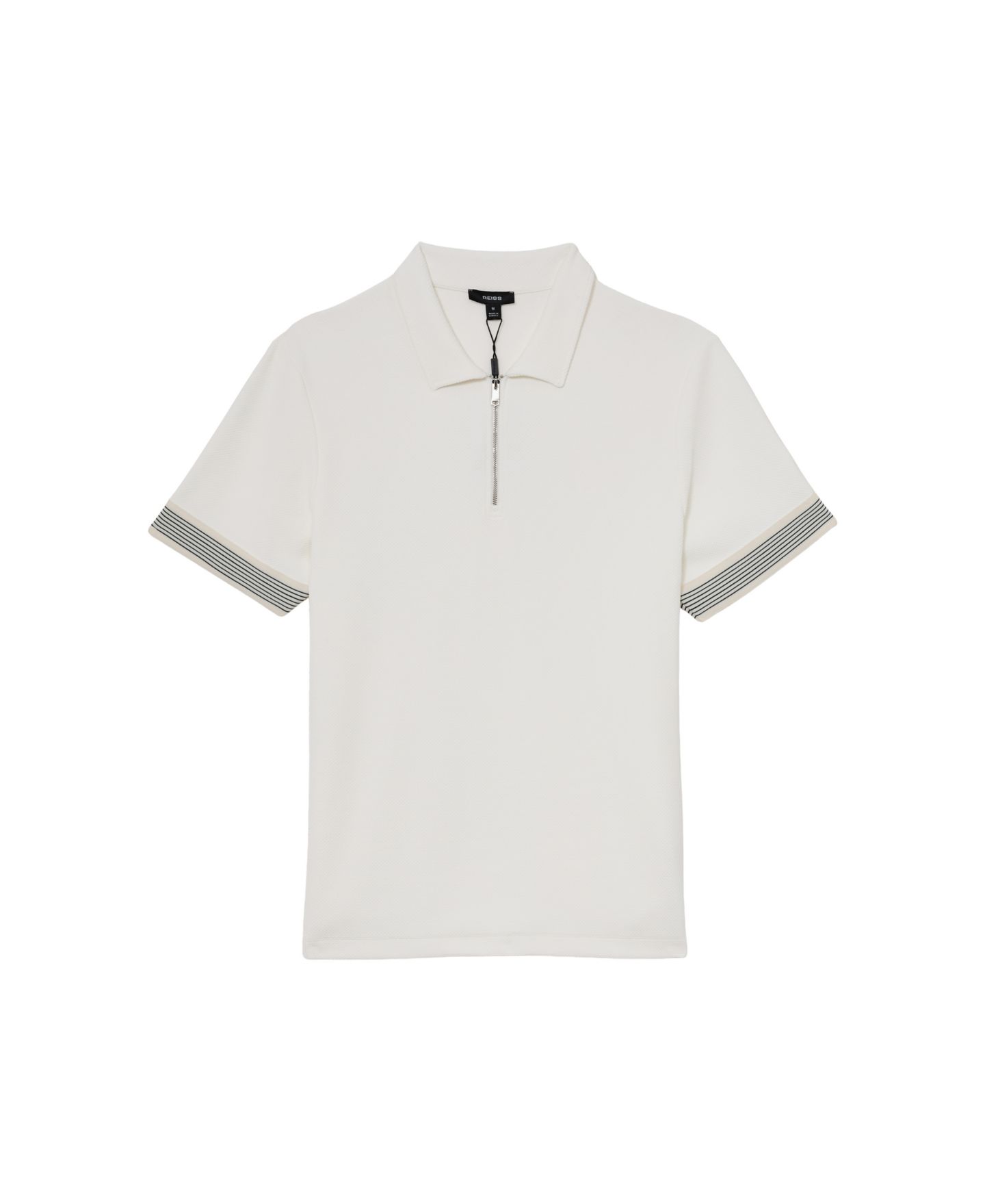 Мужское поло REISS Bruno Sleeve-Trim Half-Zip Polo Shirt, цвет: Белый — фото 3