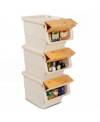 Set of 3 Stackable Storage Bins on Wheels with Stay-Open Lids, 35 QT Each
