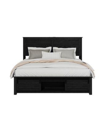 Full Bed Frame with Upholstered Headboard and Wood Platform