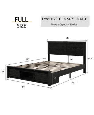 Full Bed Frame with Upholstered Headboard and Wood Platform