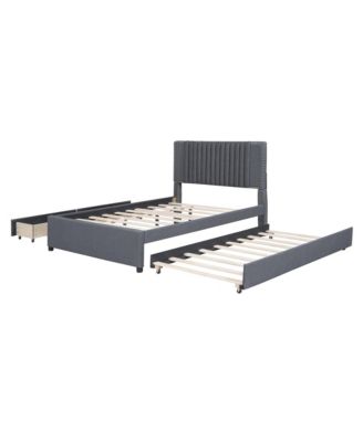 Full Size Upholstered Platform Bed with 2 Drawers and 1 Twin Size Trundle