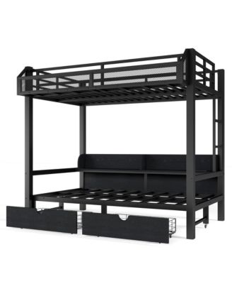 Twin over Twin Bunk Bed with Storage Shelves and Drawers