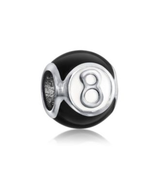 Black Magic 8 Billiards Ball Charm Bead .925 Sterling Silver for Bracelet