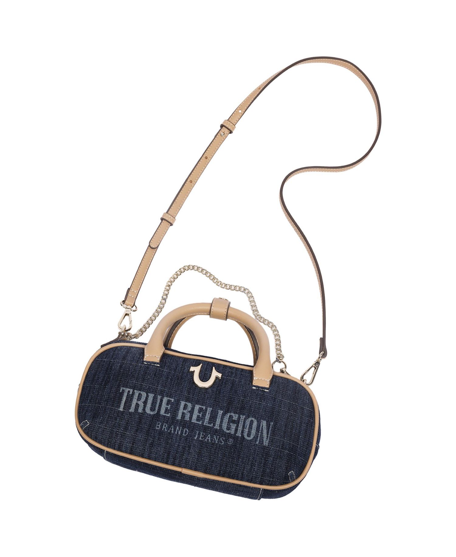 Bentley Denim and PU Mini Satchel - Women s Top Handle Crossbody Handbag with Chain Detail