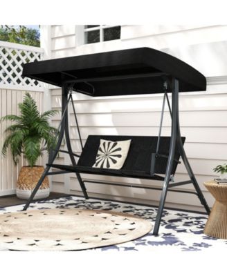 3-Person Canopy Porch Swing with Stand, Wicker Seat Back, 1000 lbs Capacity, 75.5 x 65 in