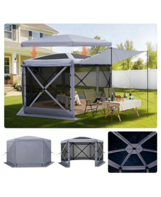 Pop Up 6-Sided Gazebo Screen Tent 12x12 ft with Removable Top, Carry Bag and Mosquito Netting