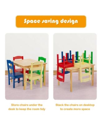 5 pcs Kids Pine Wood Multicolor Table Chair Set