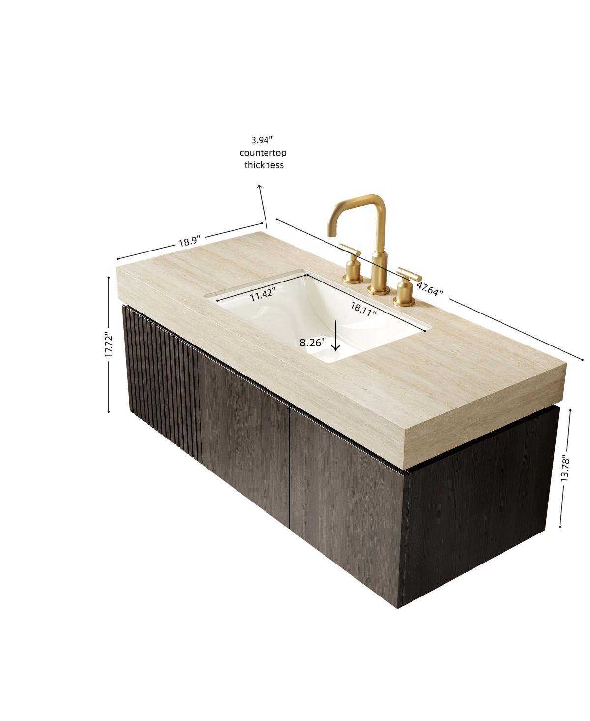 Sillysis 30 Inch Bathroom Vanity with Travertine Pattern Sintered Stone Top, Ceramic Undermount Sink, Soft Close Cabinet