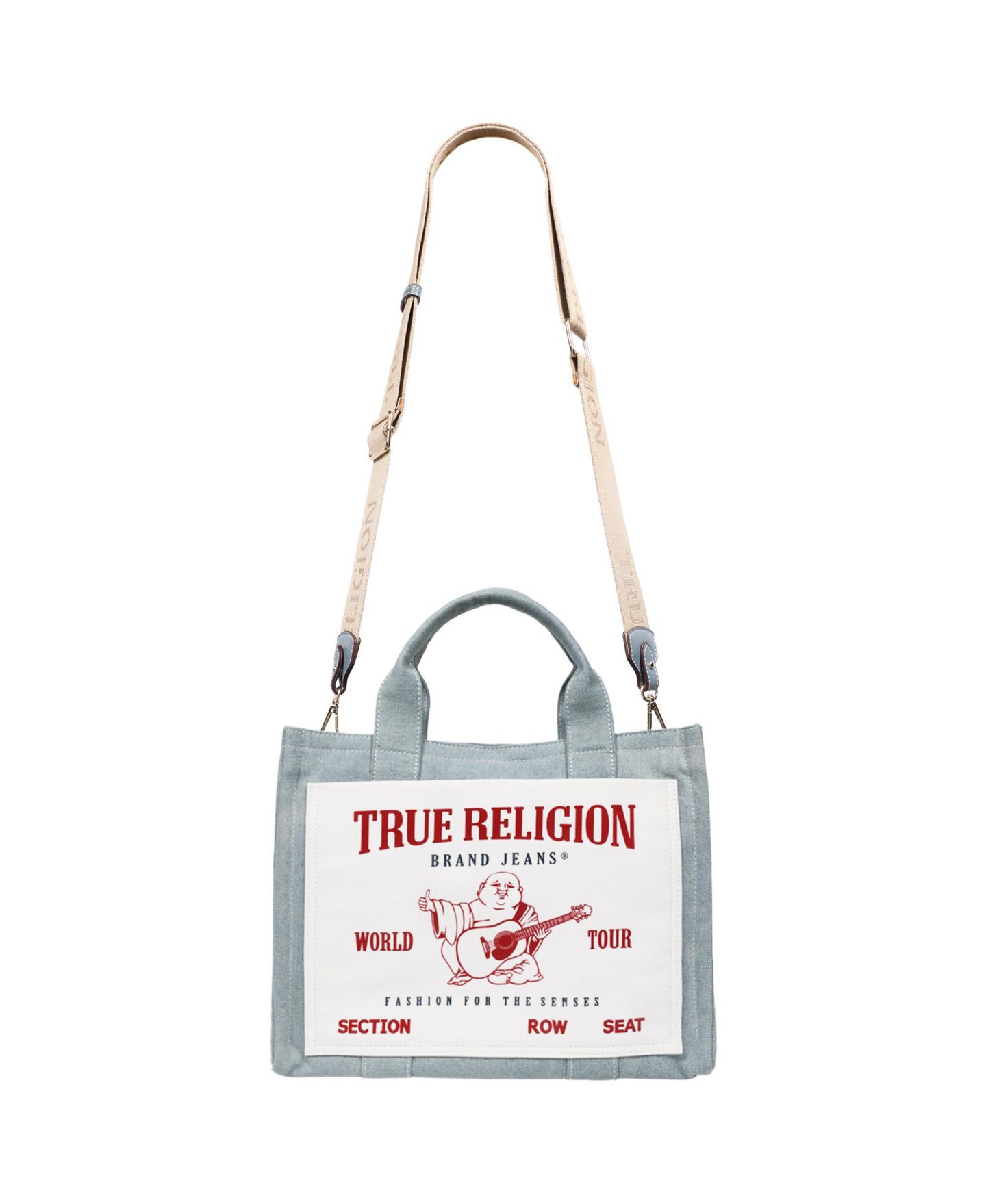 Женская сумка True Religion Ace Mega Pocket Buddha Tote - Denim World Tour, цвет: Джинсовый — фото 7