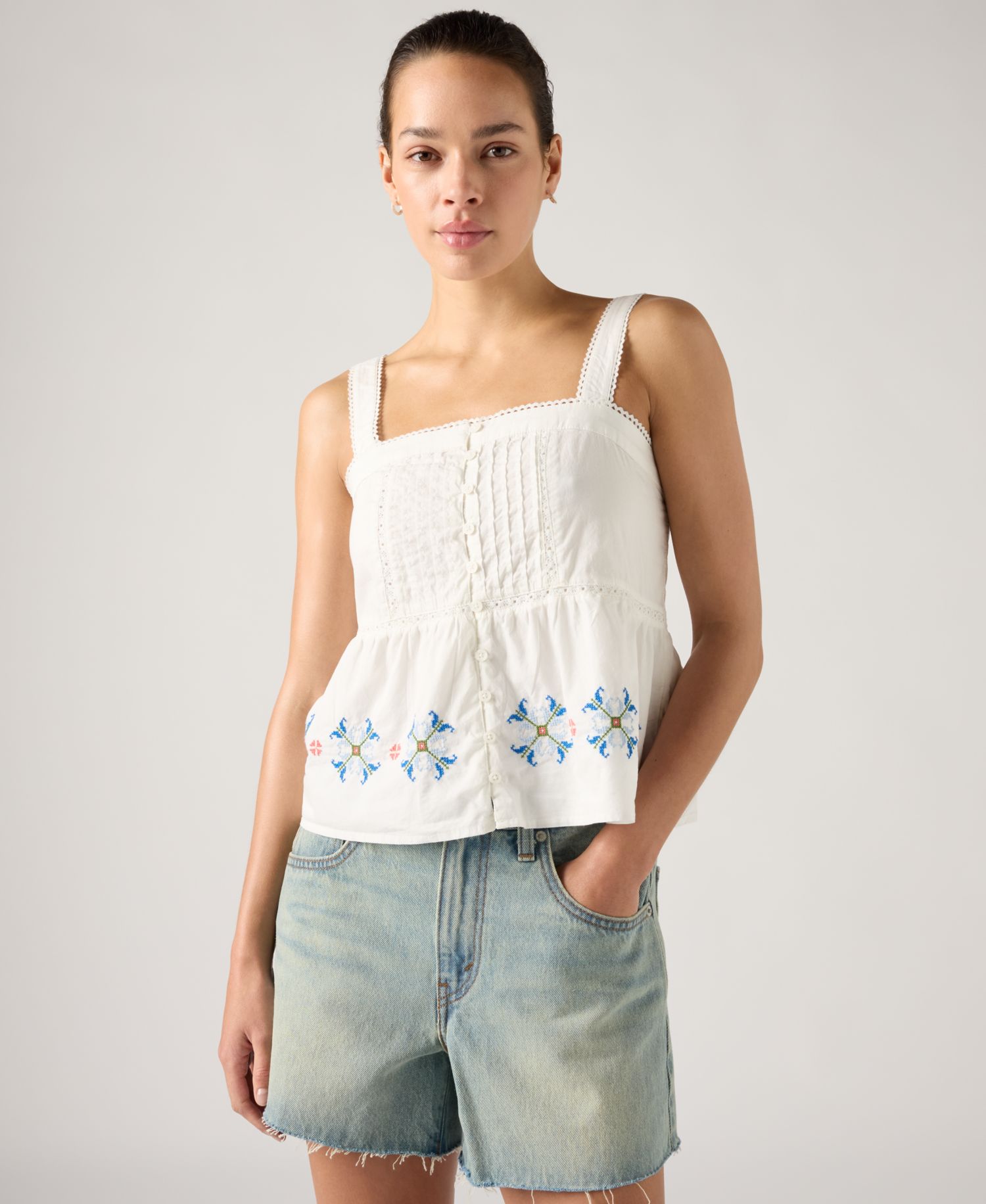 Premium Women's Mimi Square Neck Sleeveless Cotton Blouse