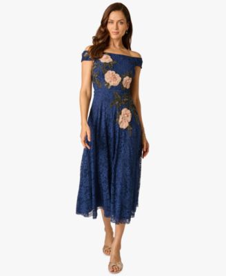 Women's Off-The-Shoulder Embellished Midi Dress