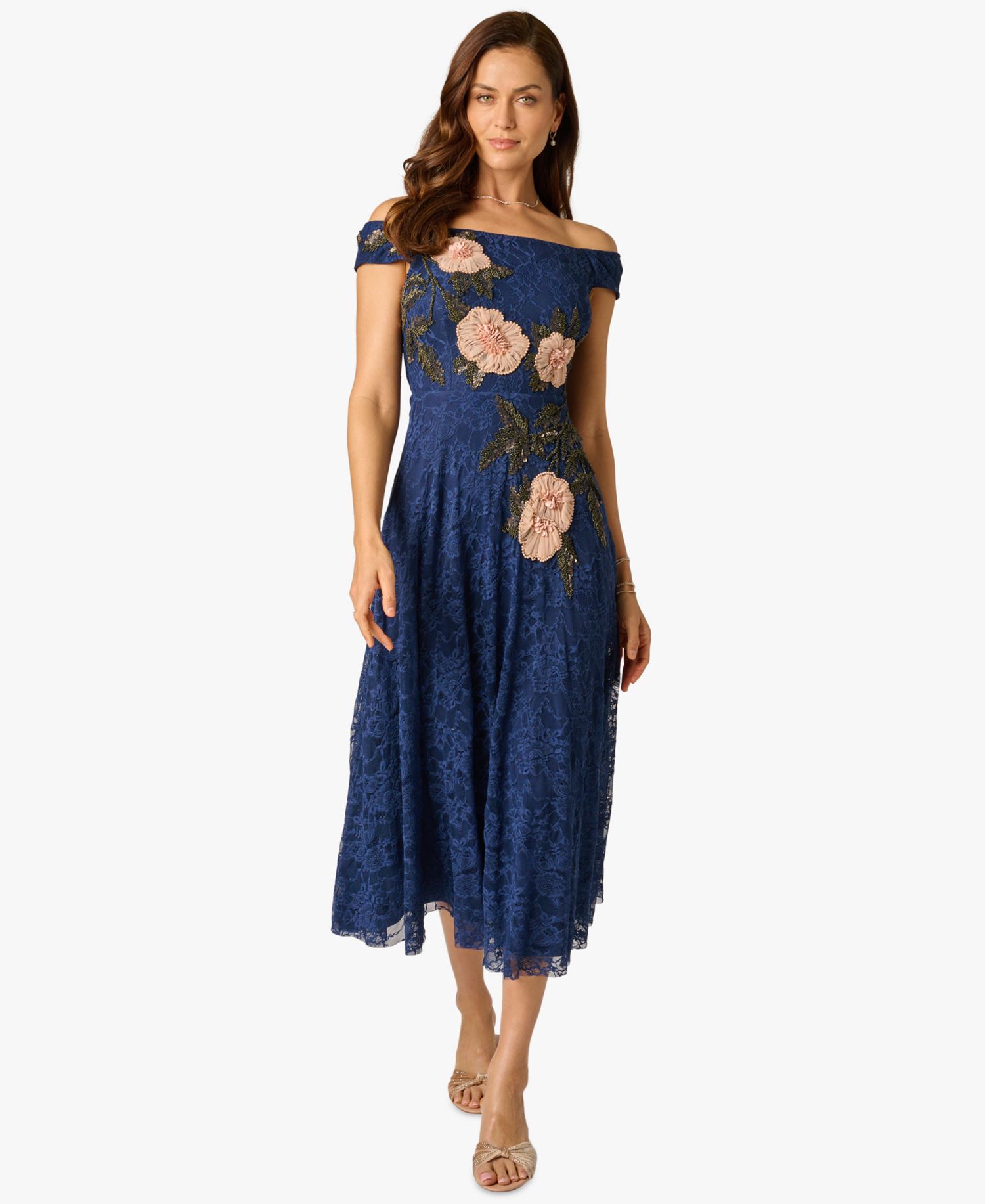 Women's Off-The-Shoulder Embellished Midi Dress