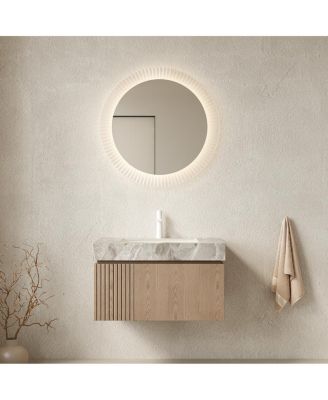 Inch Italian Wall Mount Bathroom Vanity with Sintered Stone Countertop, Ceramic Sink, Soft Close Cabinet, Pre-assembled