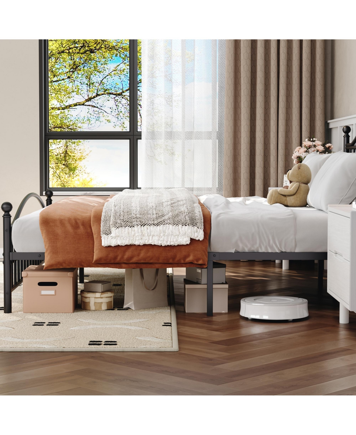 Homfan Sturdy Metal Platform Bed Frame with Headboard